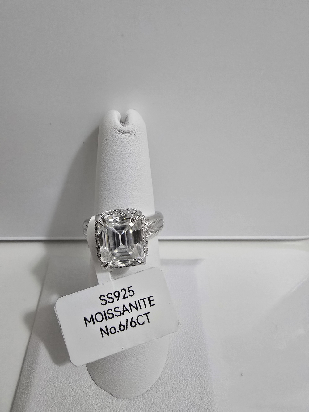 Sterling Silver Moissanite Emerald Cut Ring - White